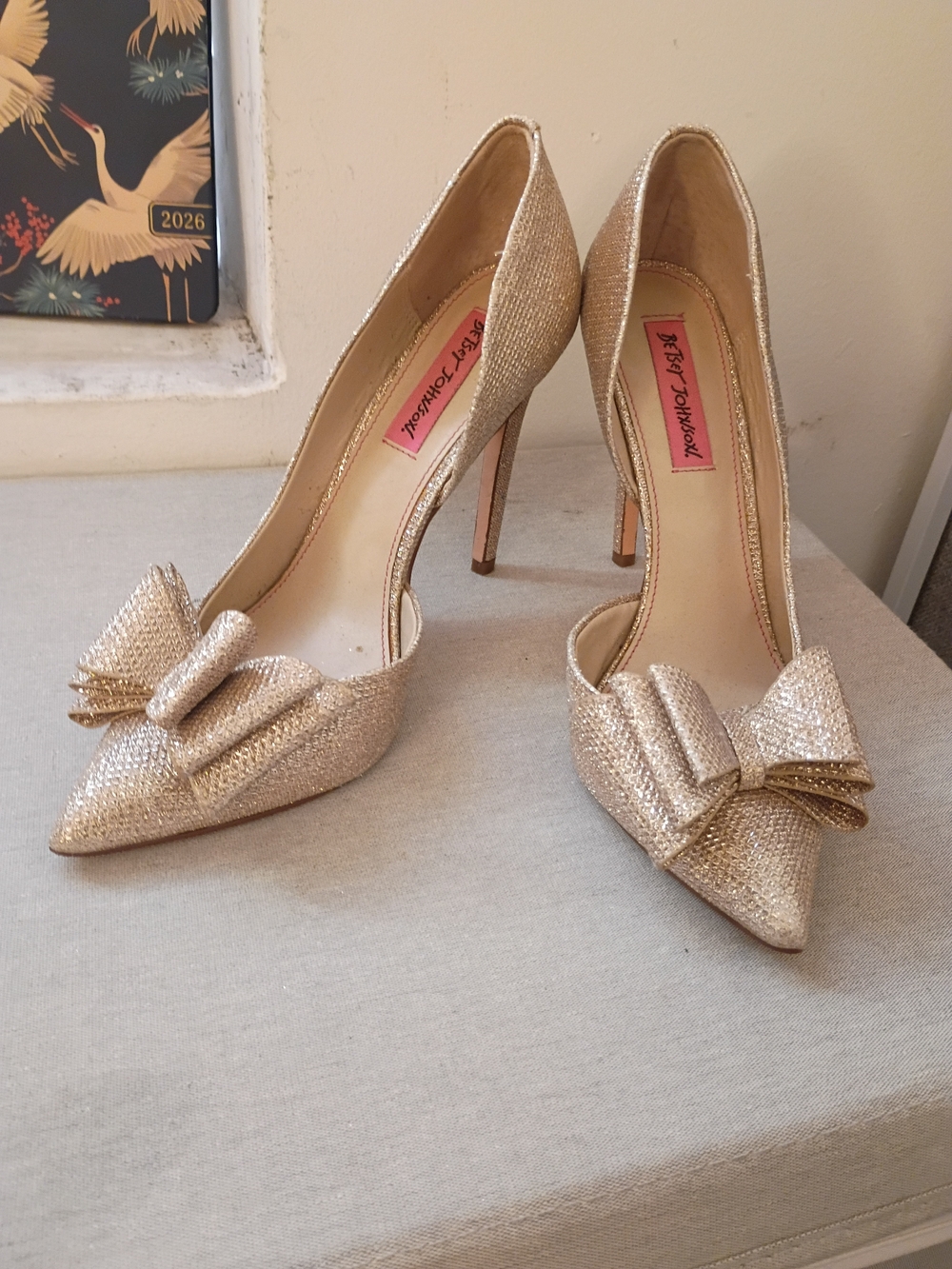 Betsey Johnson Shimmering Gold Pointed Bow Stiletto Heels